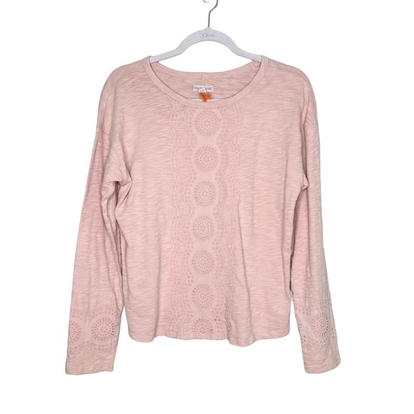 Knox Rose XS Pink Eyelet Long Sleeve Blouse - Picture 2 of 6